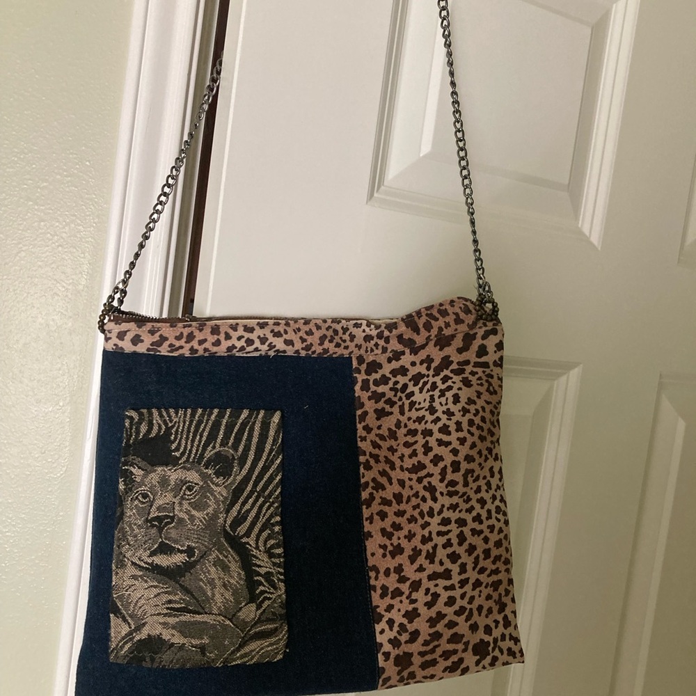 Hand Crafted Leopard and Denim Shoulder Bag
